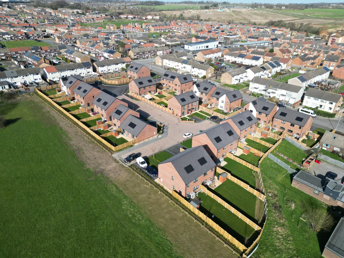 Drone photograph by Halizona of the Bond Brickwork housing development at Swarcliffe in east Leeds